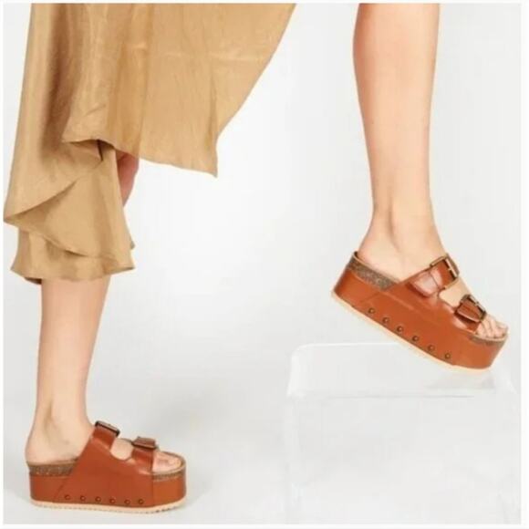 Free People Rule Breaker Platform Sandals in Chestnut Leather 38 NEW - Picture 1 of 5